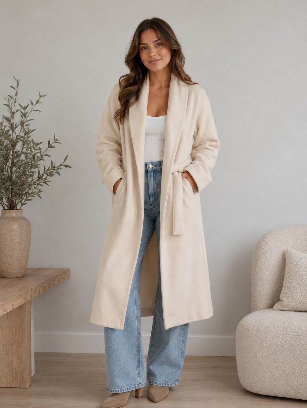 Spiegel Woman's Cream Long Wool Coat Size 6